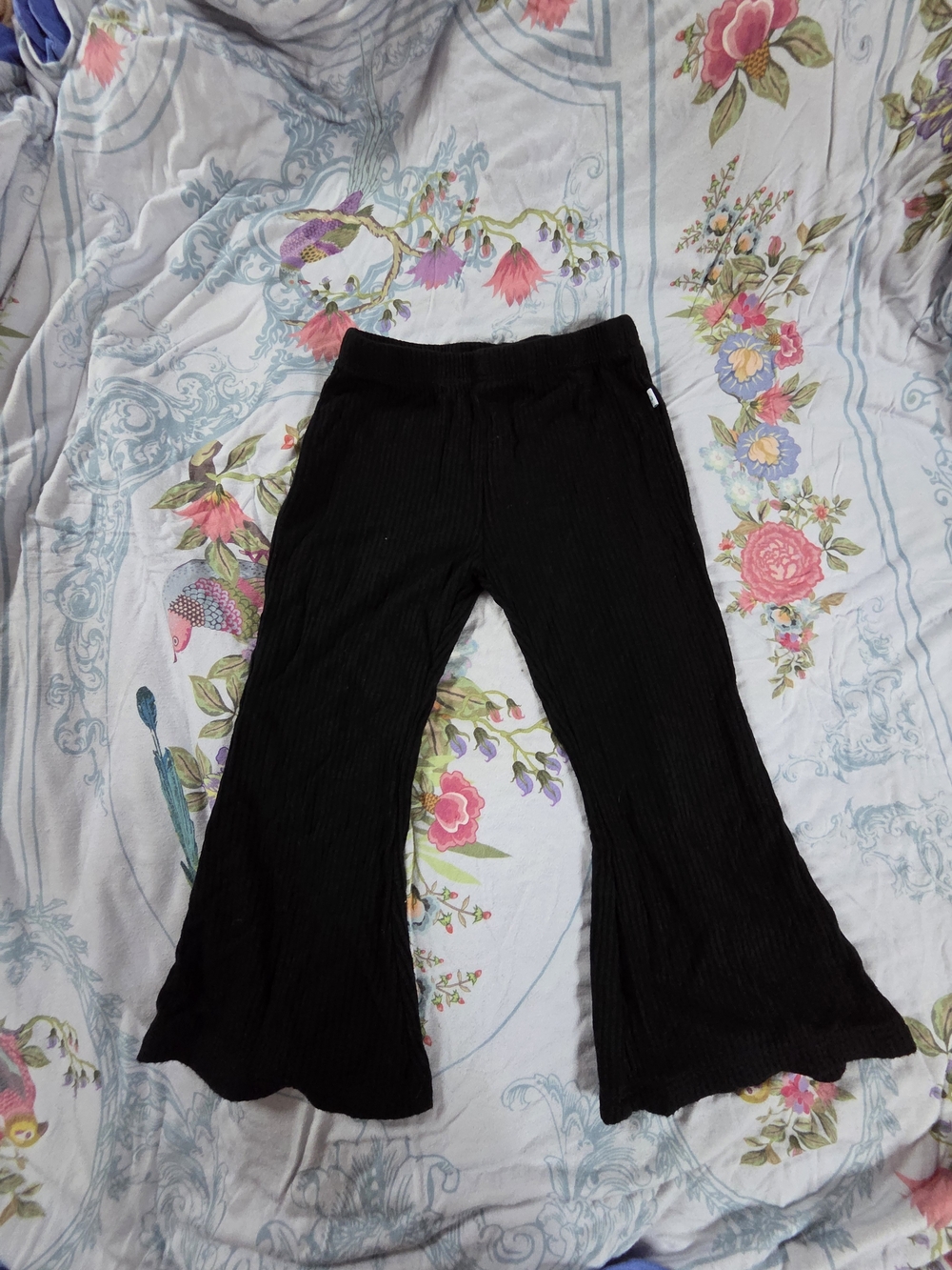 Posh Peanut Black Ribbed Flare Pants for Kids